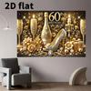 2D 60th Birthday Photo Backdrop Black Gold Dessert Table Banner