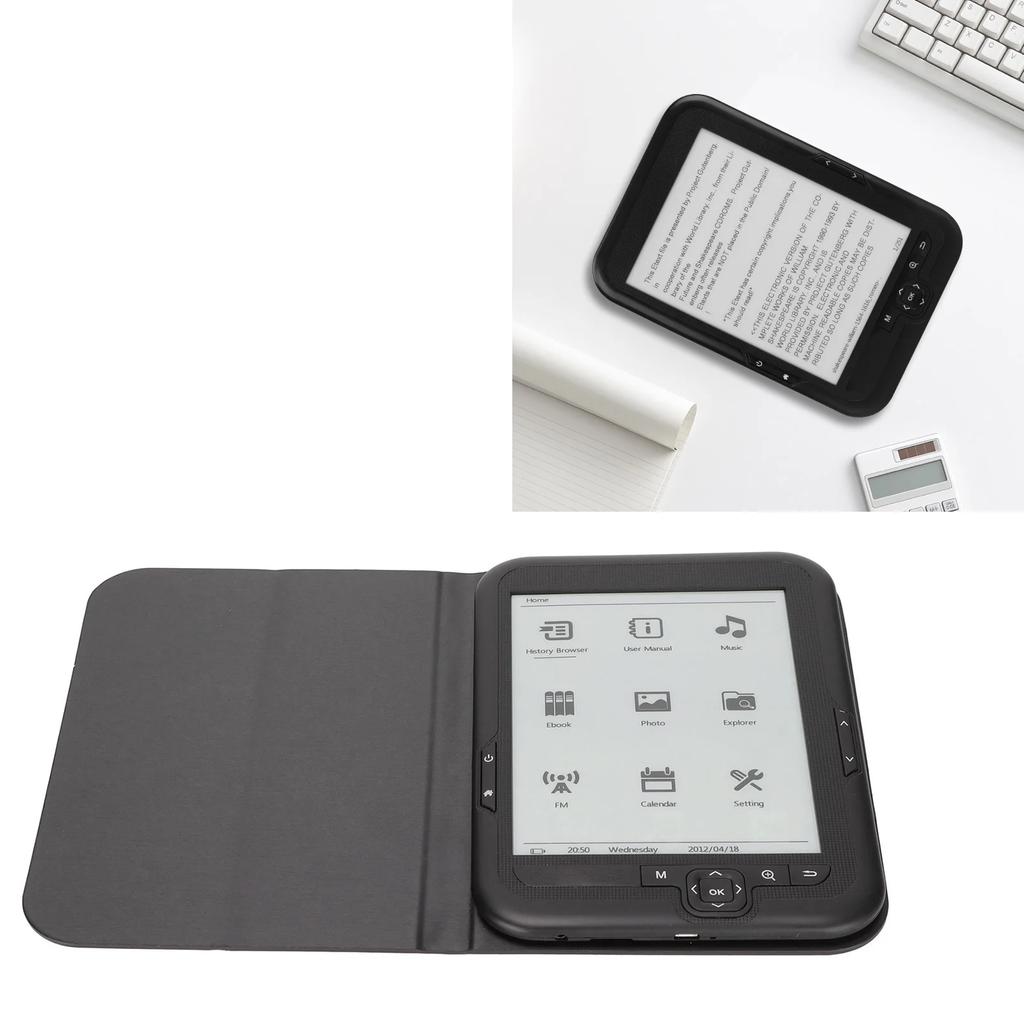 E Book Reader E Reader Black 6in 800x600 HD Ink Screen Eye  E Reader E Book Devices Support FM Music Playback E Reader