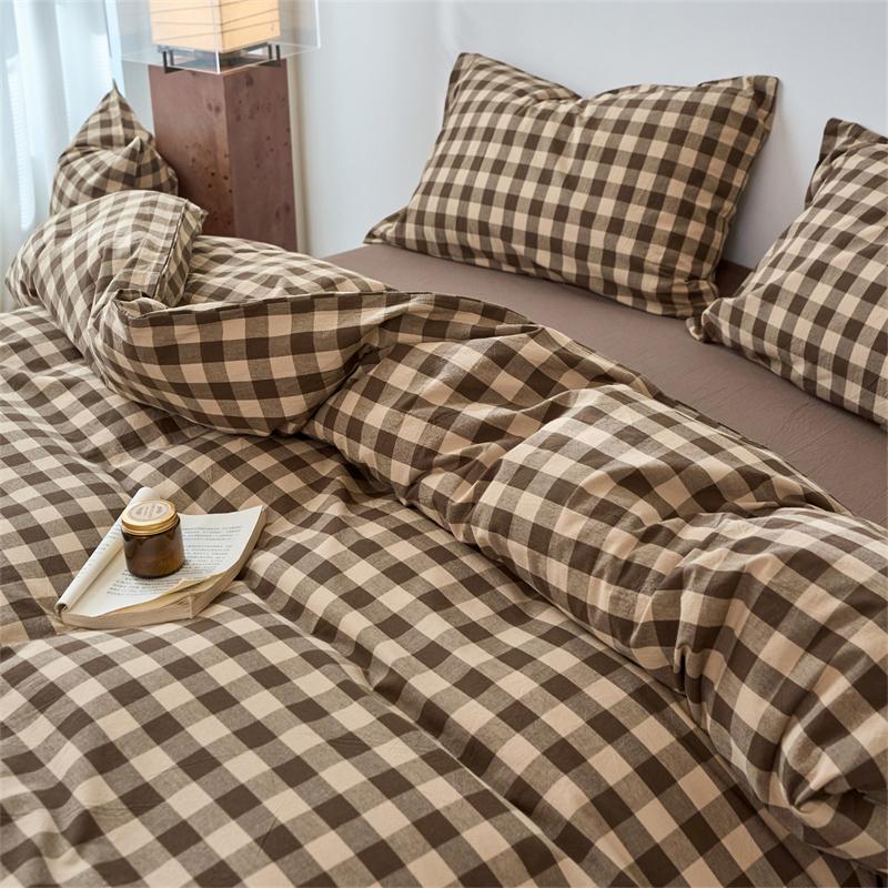 100% Cotton Yarn-Dyed Duvet Cover Set, Plaid Washed Cotton Bedding Set, Soft Breathable Fade Resistant Quilt Cover & Pillowcase 1.5m 4pcs 2x2.3&set