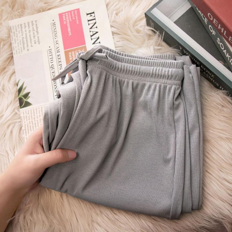 

Популярные женские летние тонкие брюки с высокой талией из ледяного шелка 2024 года, повседневные прямые брюки с солнцезащитным кремом One size