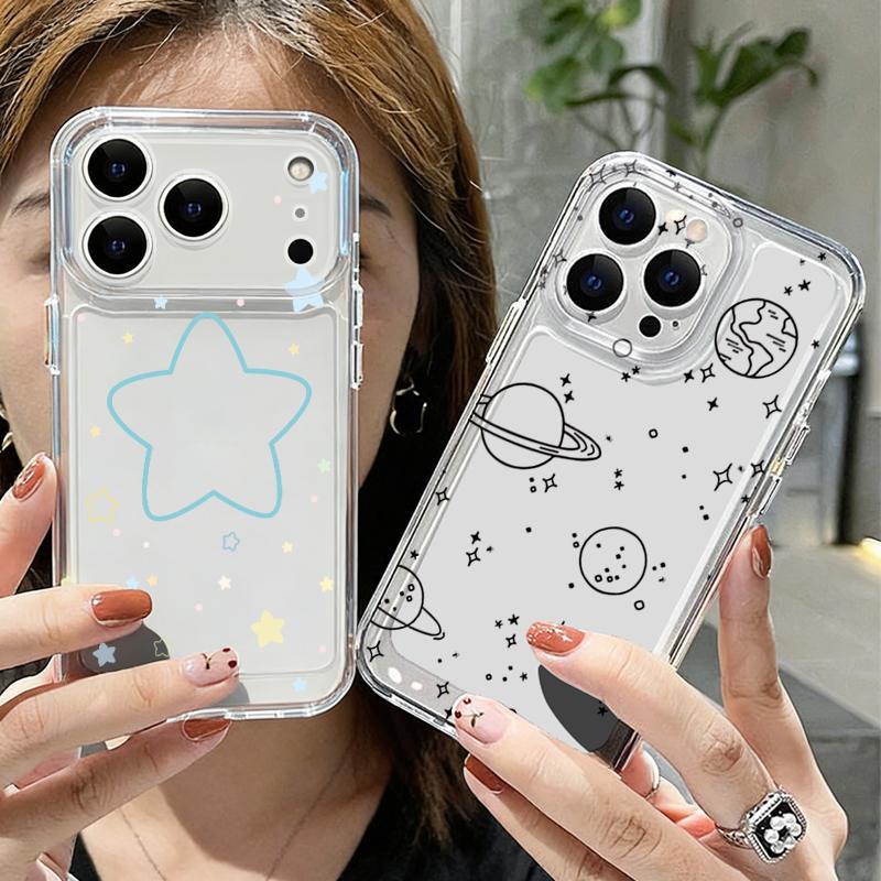 Modern Colorful Stars Pattern Case For iPhone 17 Pro Max Coque iPhone 16 15 14 13 Pro Max 11 Clear TPU Silicone Soft Cover