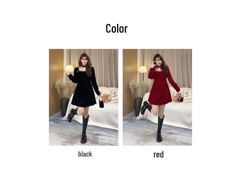 2025 Spring Korean Trend Square Neck Slimming Casual Plus Size Dress for Women