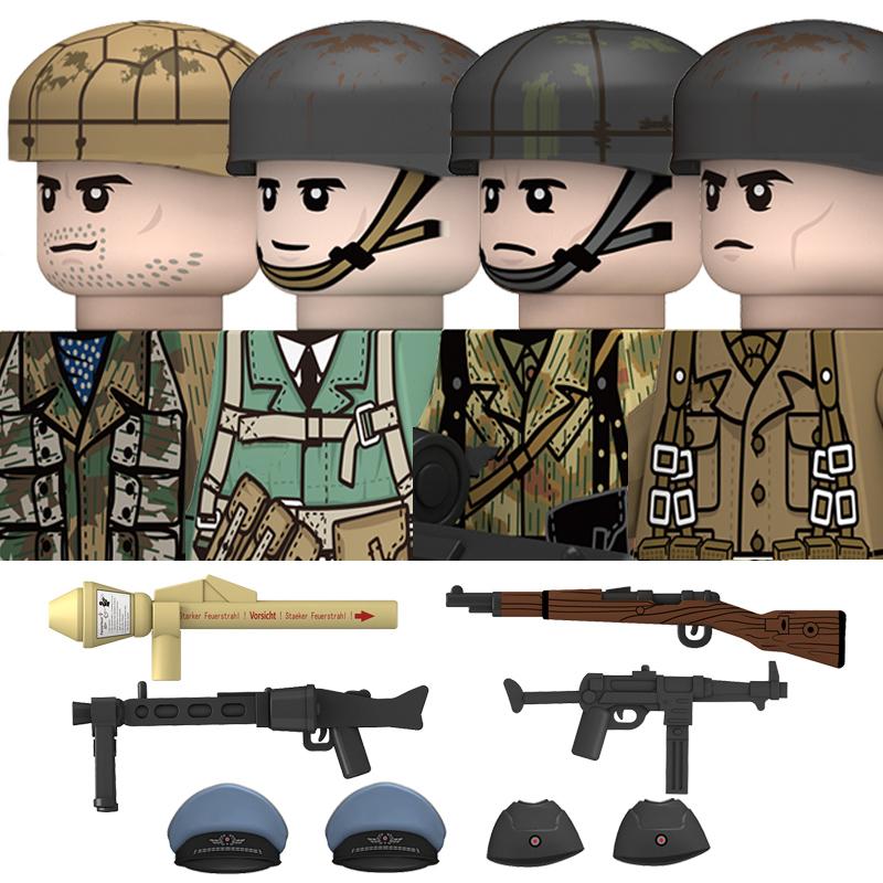 Ungiftige Militär-Zweiter Weltkrieg Deutsche Marine Panzer Truppen Bausteine USA 101. Großbritannien Sowjetunion Soldaten Infanterie Waffen Steine Spielzeug Kinder