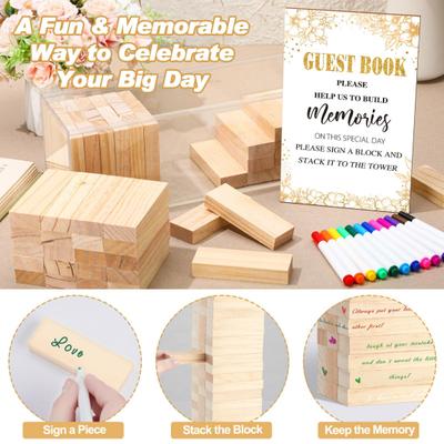 1 Set Libro degli Ospiti Alternativo Blocco di Legno con Scatola Trasparente in Acrilico Penne Cartello Decorazione per Matrimonio Festa Nuziale Ricevimento