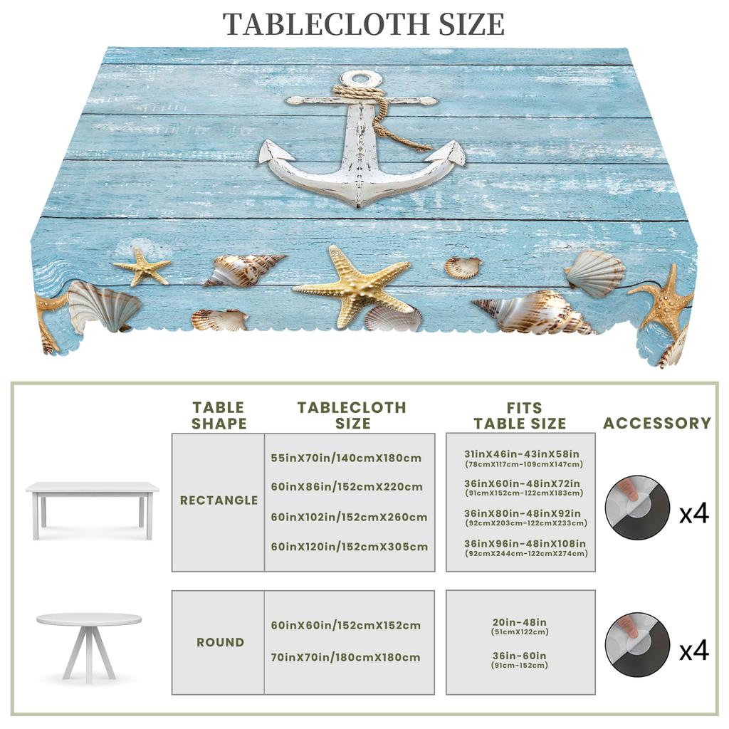 1 Stück Sommer Ozean Thema bedruckte Tischdecke, Retro Landhausstil, Holzbrett, Muschel, Ankermuster Design, Geeignet für Frühling und S