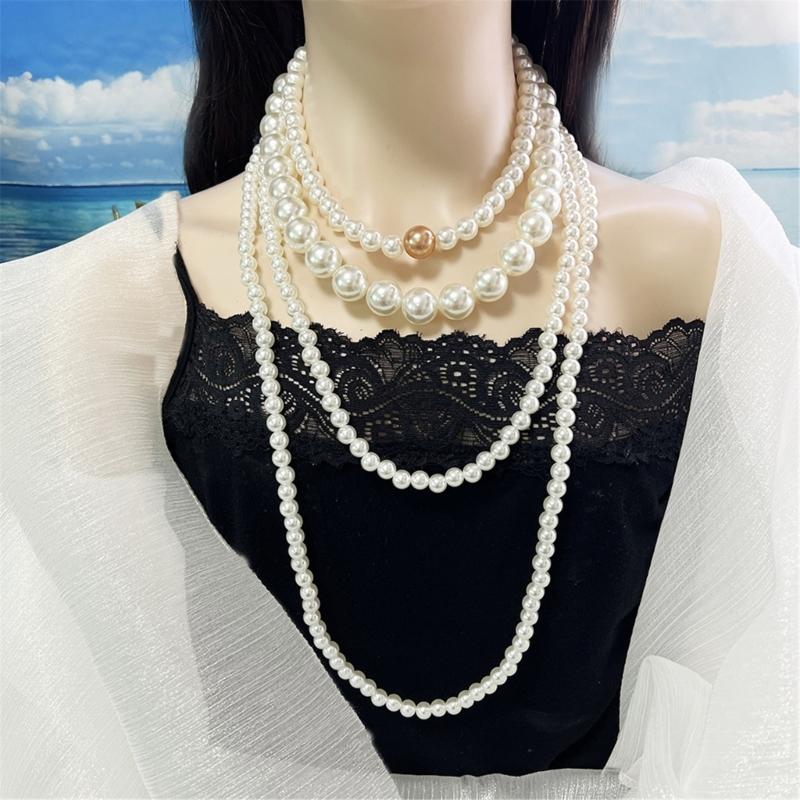 4 Piece Layering Artificial Pearls Necklace Set Adjustable Length Multi Strand Jewelry Neckchain For Women Fashion