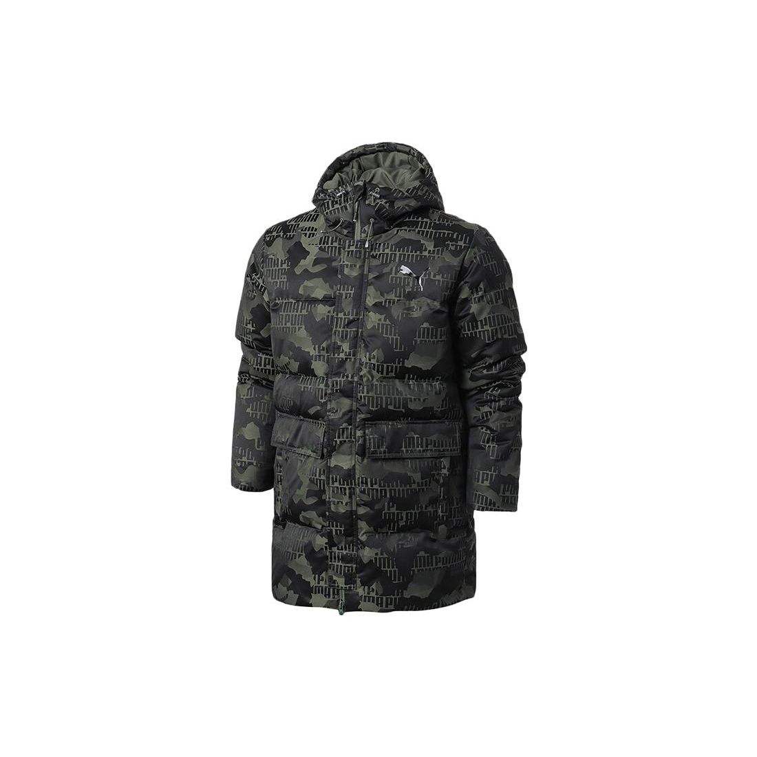 

PUMA Men s Camo Print Mid-Length Hooded Down Jacket Olive/Black 585502-64 XL