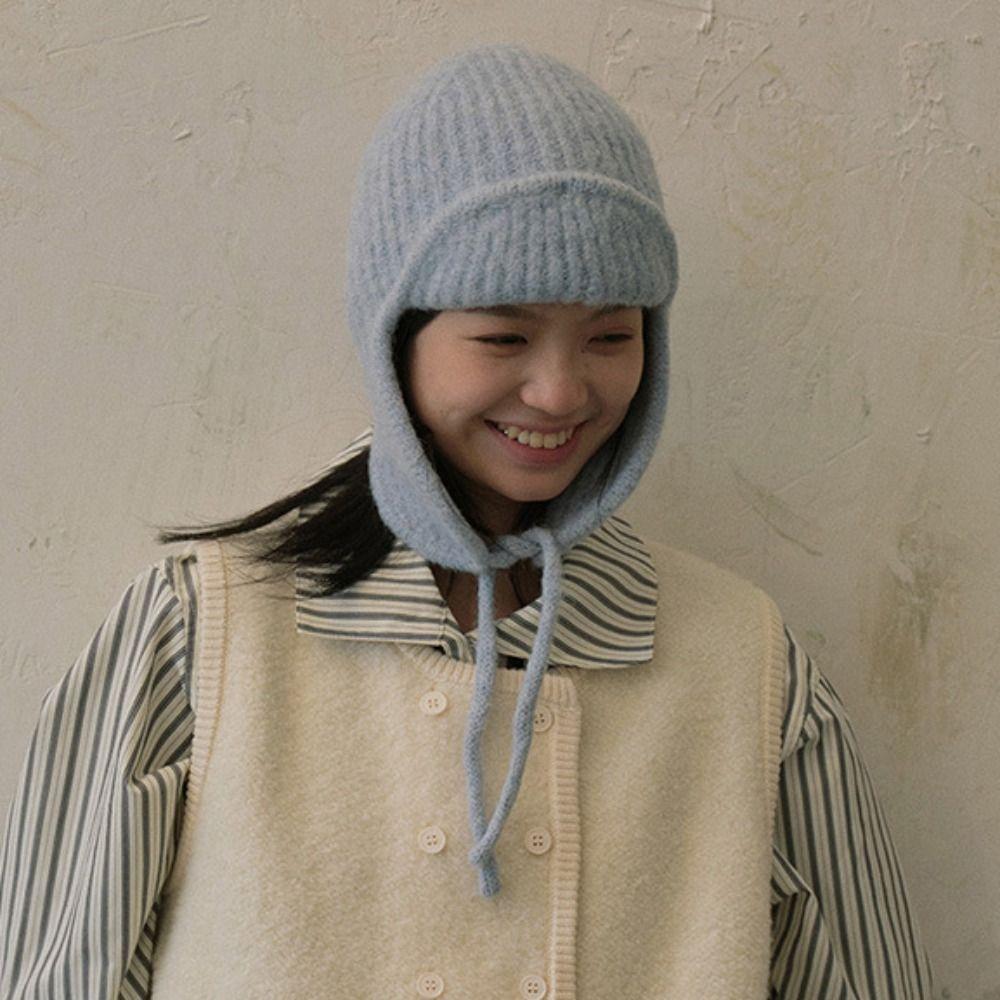 Earmuff Winter Knitted Cap Warm Wool Blend Hat Fashion Pilot Hat  Unisex