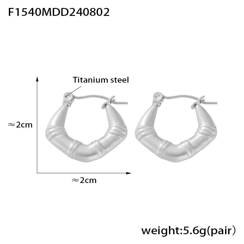 Bamboo Texture U-Shaped Titanium Steel Geometric Earrings - Retro INS Style Jewelry.