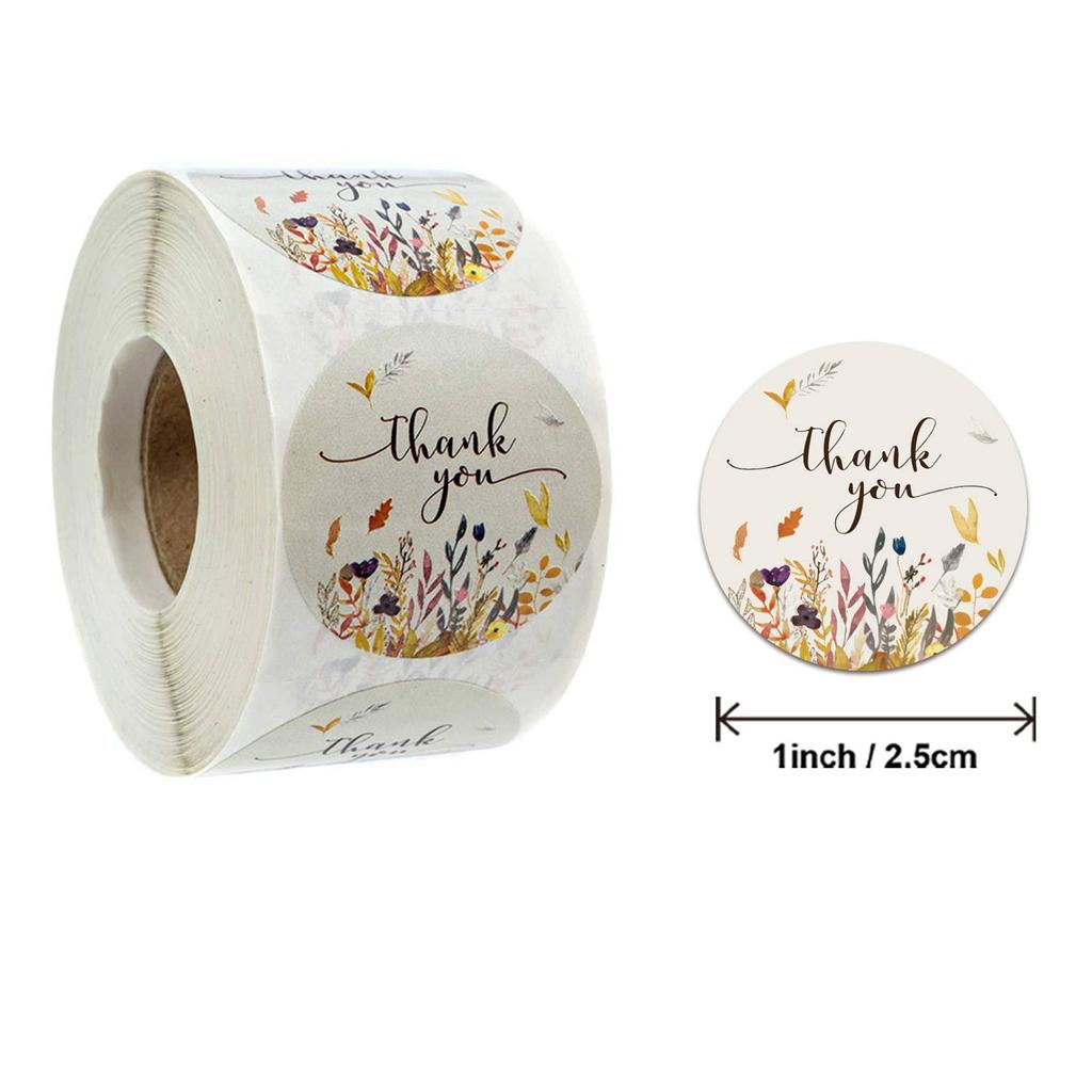 About 500pcs Thank You Stickers Autumn Floral Seal Labels Round Label for Package Personalized Decoration Stationery Sticker