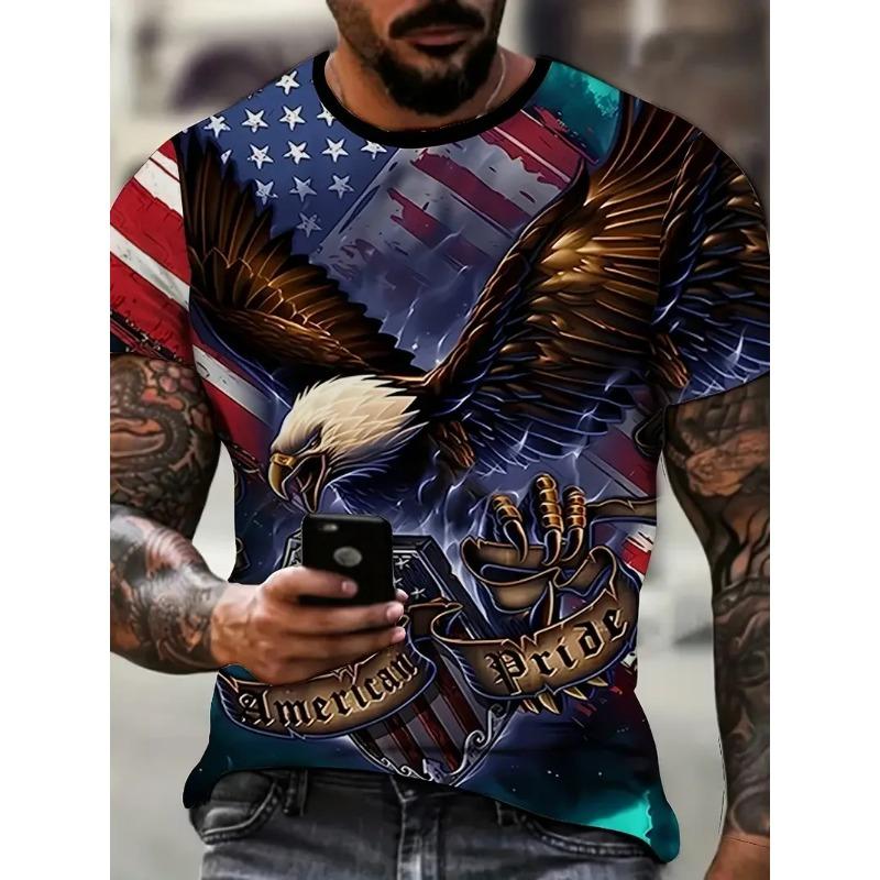 Summer Fashion Animal Eagle Printed T-shirt Loose Comfortable Casual Men's T-shirt Large Soft Breathable Short Sleeve T-shirt