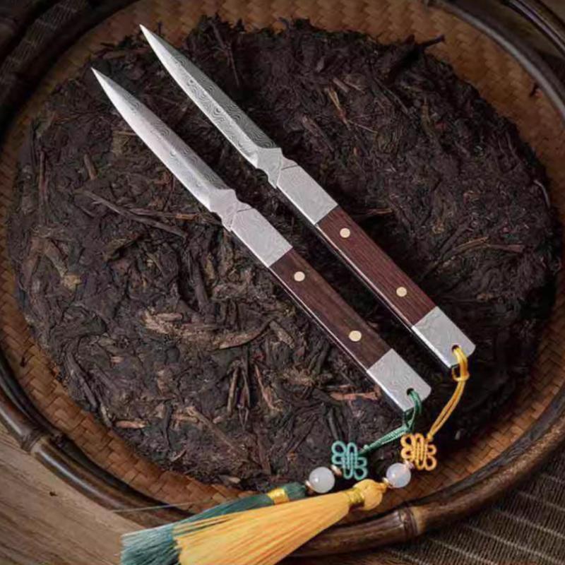 Zen-Teemesser, handgefertigte Teenadel, Ebenholz, stahl mit Damastmuster, Pu-Erh-Teemesser, Teezubehör