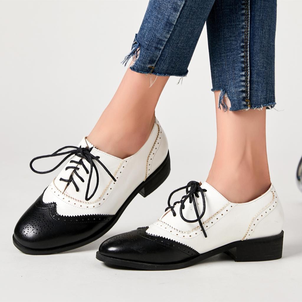 Britischer Stil Retro Damen Oxford Schuhe mit niedrigem Absatz