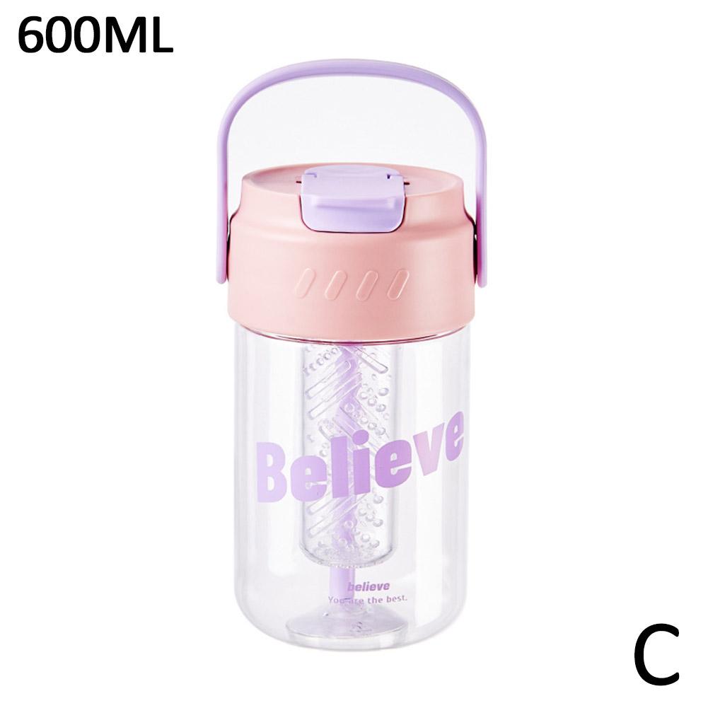 Plastic Water Bottle Large Portable Travel Bottle Sports Fitness Cup Drinking Straw Transparent Water Bottle