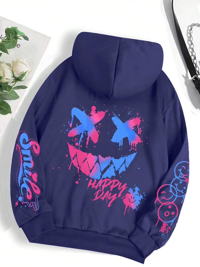 Hot Happy Day Graffiti Print Hoodie Street Hip Hop Hoody Women Men Fashion Crewneck Versatile Hoodies Vintage Oversize Clothes