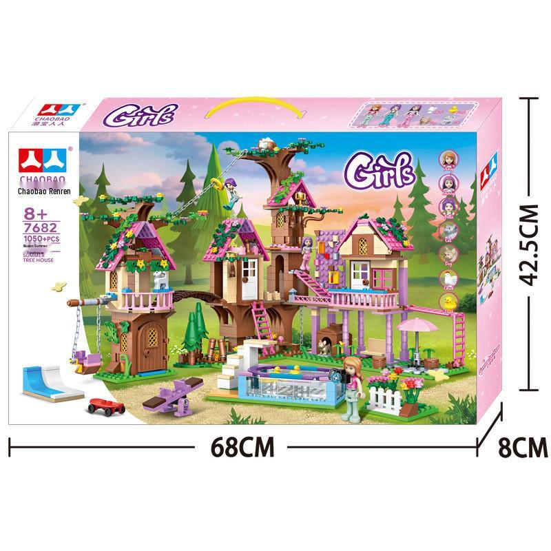 New Girls' Pink Princess Castle Treehouse Building Blocks Model
