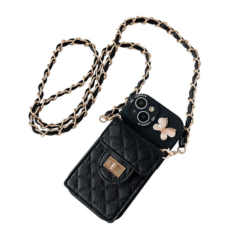 Apple 17 Messenger Wallet Mobile Phone Case For Iphone15Promax Butterfly Messenger Chain 16 Fine Hole Women'S Soft