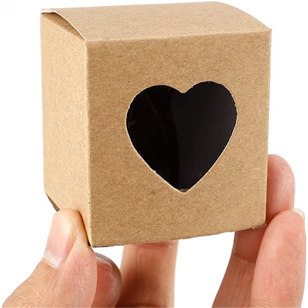 50pcs Square Kraft  Paper  Box Transparent Heart-shaped Window Romantic European Style Sturdy Abrasion Resistant Candy Packaging Box