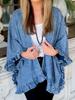 Giacca di Jeans Europea Autunnale con Volant - Cardigan a Sciarpa Versatile a Manica Media da Donna