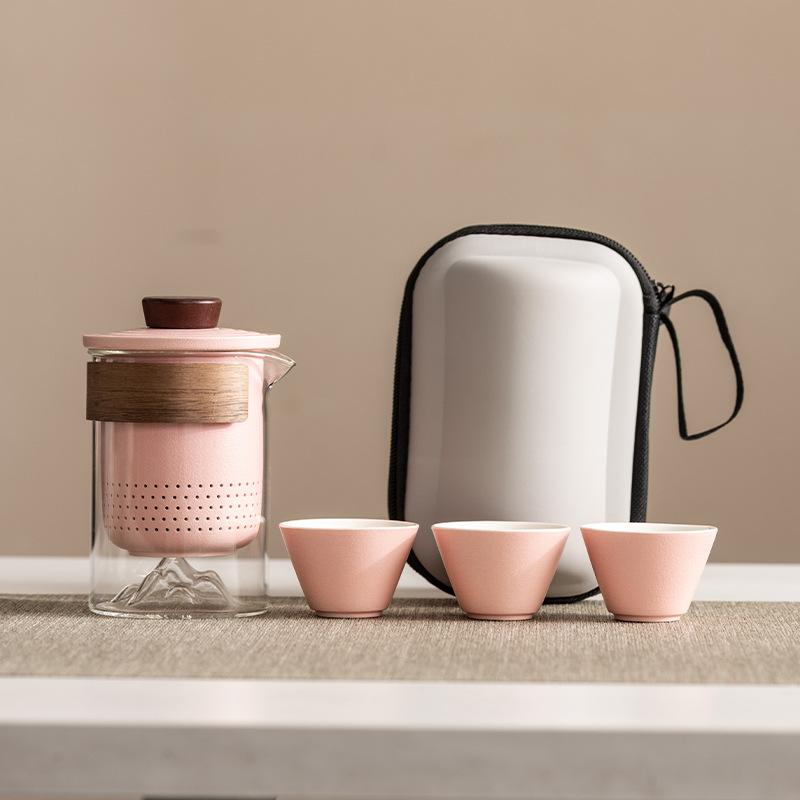 High-end travel tea set Portable anti-scalding hand grab glass teapot Kuaike cup Kung Fu souvenir business gift