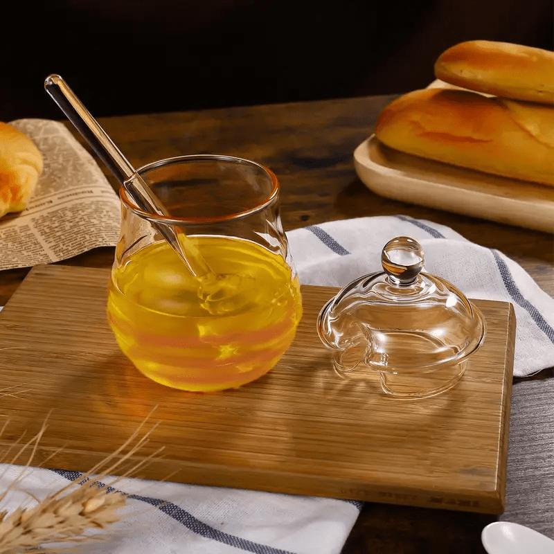 1/2set Glass Honey Jar with Lid & Stirring Rod 300ml Heat-Resistant Honey Pot for Serving Syrup Sugar Storage Home Kitchen Essen