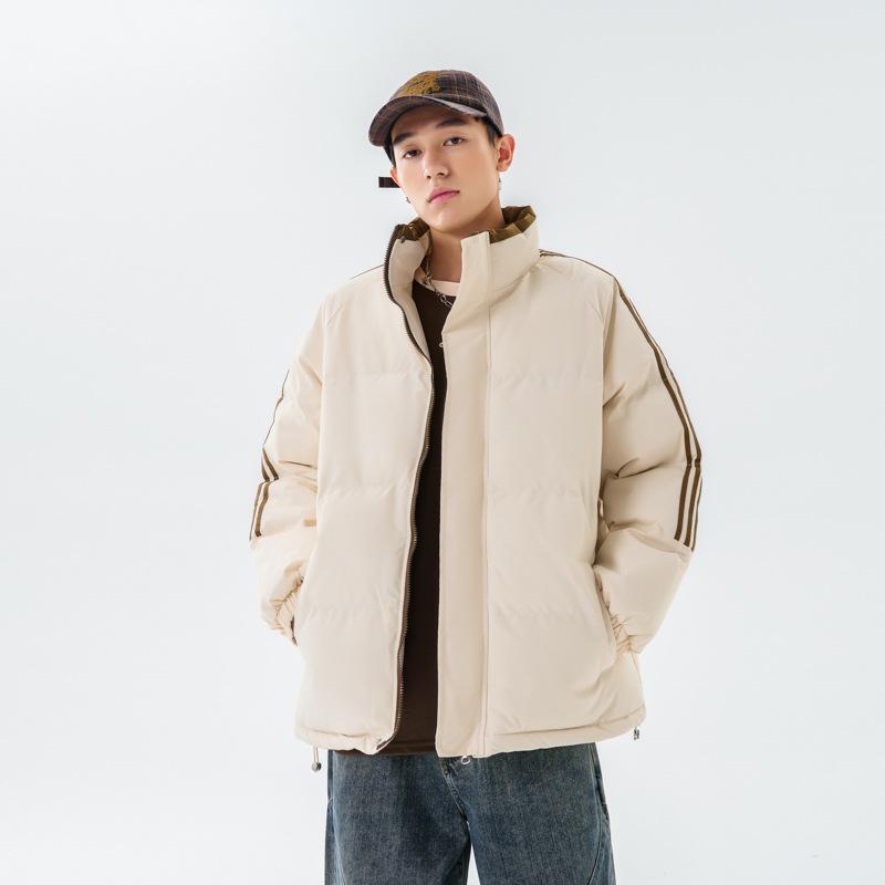 Cotton Clothing Men and Women Paragraph Winter Stand-up Collar Loose Cotton Jacket Thickened Couple Models Striped Bread Clothing Cotton Jacket