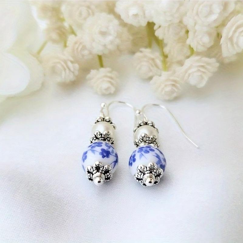 Elegant Exquisite Blue White imitate Porcelain Pendant Earrings for Women's Banquets Christmas New Year Valentine's Day Gifts