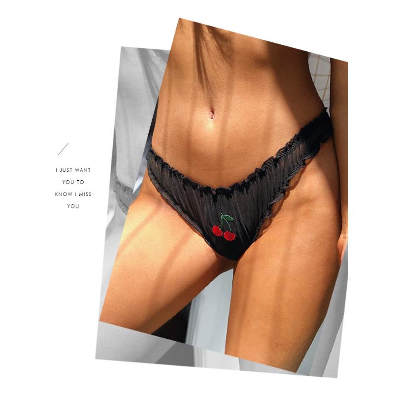 Kvinner Sexy Blonderundertøy Fristelse Truser med lav midje Fruktinnlegg Broderi Gjennomsiktige truser Sømløst søtt undertøy