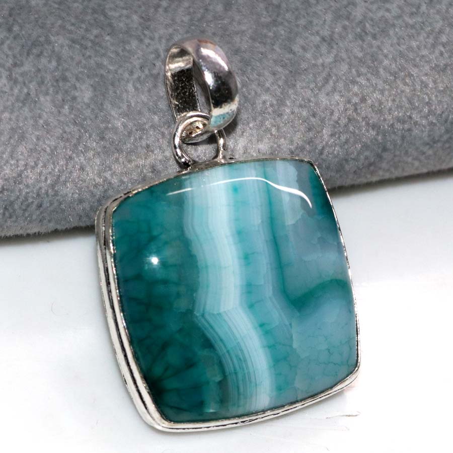 Green Botswana Agate 925 Silver Plated Pendant 1.5" Gemstone Jewellery Trendy h4a56