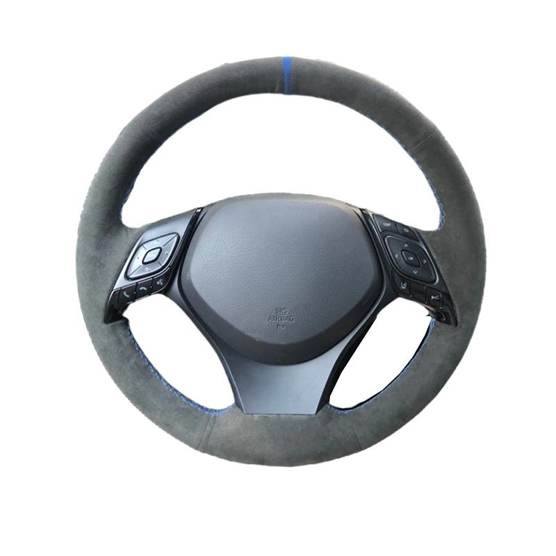 

Hand-stitched Black Suede Car Steering Wheel Cover For Toyota C-HR CHR 2016 2017 2018 Izoa 2018 Yellow Thread