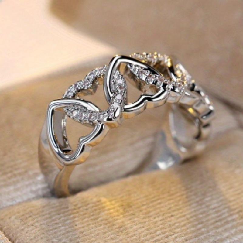 Sparkling Zircon Inlaid Heart-shaped Spliced Women's Ring, Suitable for Brides' Engagement, Wedding Parties, Jewelry Gifts