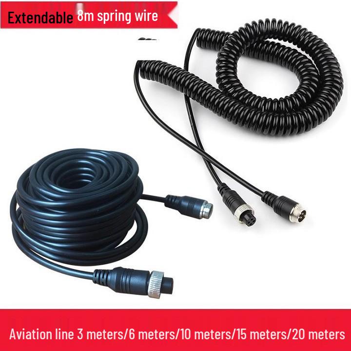 Aviation Head Spring Wire Four-Way Camera Connection Cable for Truck and Semi-Trailer Monitoring