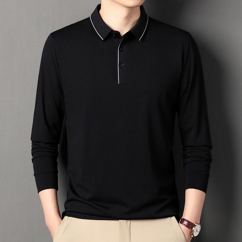Men's Polo Spring and Autumn Long-sleeved T-shirt Men's Lapel Simple Business Youth Loose Large Size Dad Wear