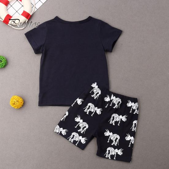 2 Teile/satz Kinder Top Hosen Anzug Cartoon Dinoasur Druck O Neck Pyjamas Kurzarm Sommer Outfit Unisex Casual Homewear Kleidung