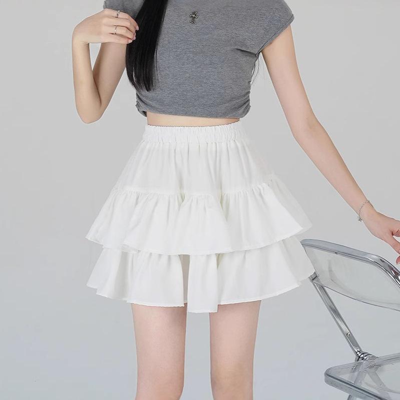 Spring 2025 Women's Black High Waist A-Line Puffy Half Umbrella Skirt