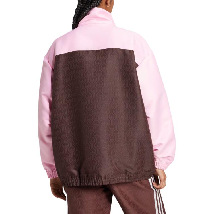 Adidas Originals Logo Print Pattern Stand Collar Zipper Loose Long Sleeve Jacket Women Jacket Pink JN8301