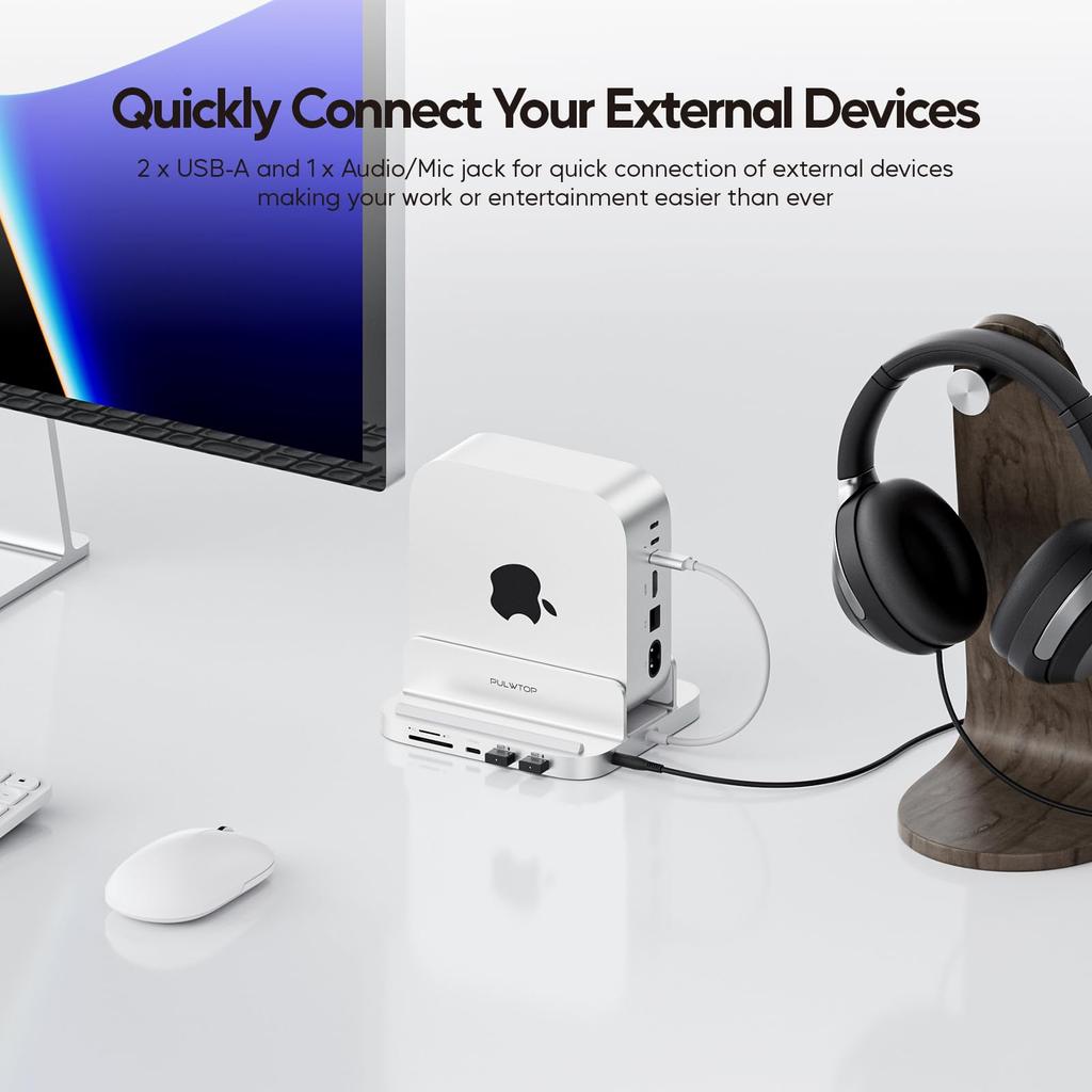 PULWTOP 8 in 1 USB C Hub for Mac Mini Pro 2024 Stand Vertical 1 x Gen 2 2 x 1 x Audio 1 x Card Capacity Expansion with PCIe SSD Slot Not M4/M4