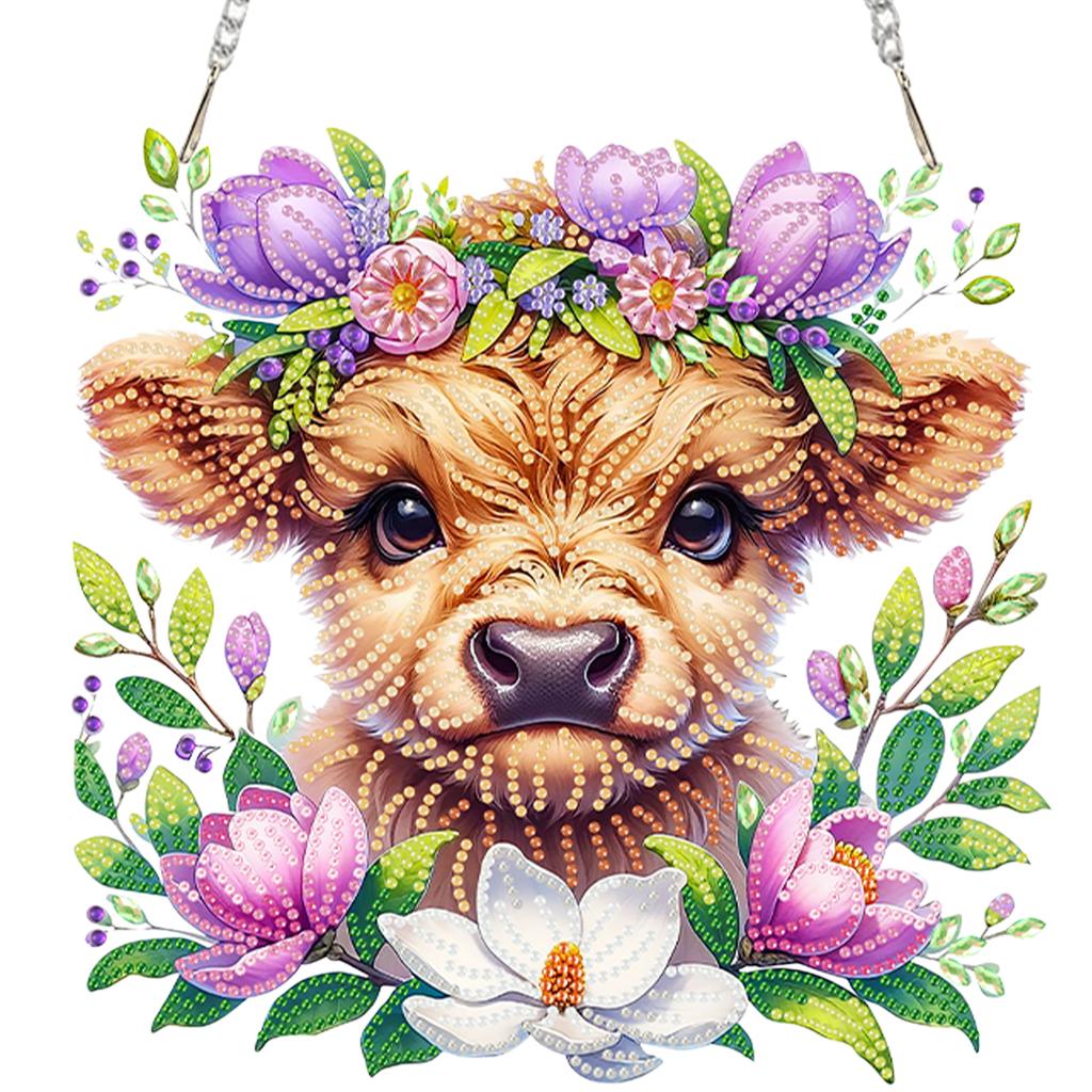 Flower 2D Flat DIY Acrylic Diamond Art Pendant Special Shape Diamond Painting Charms Kits for Living Room Home Office Decoration