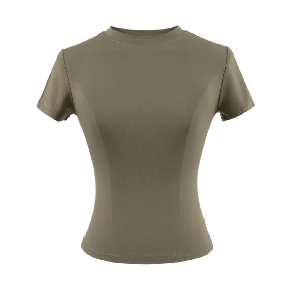 Summer New Spice Girls Solid Kardashian Same Round Neck Slim Fit Short Bottomed Shirt Basic Short Sleeve T-shirt