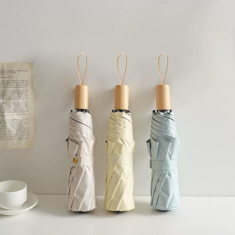 Wooden Handle Color French Umbrella Women's Dual-Use Sun Protection UV Protection Foldable Sunshade Summer Retro Men