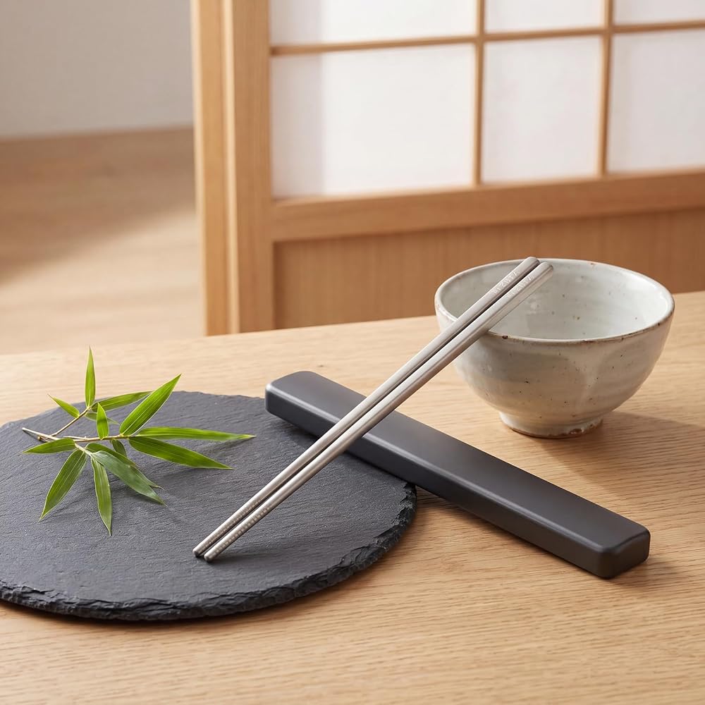 YOZOTA Titanium Chopsticks 23.5cm 15g Ultra Lightweight Non-Slip with Case, Dishwasher Safe