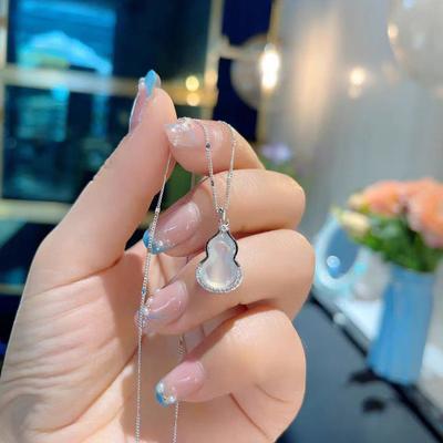 Entry Lux Elegant White Chalcedony Gourd Clavicle Necklace Women's Sterling Silver S925 All-Matching Graceful New Country Fashion Accessories