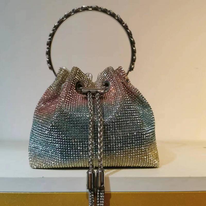 2026 Womens Crystal-Embellished Crossbody Bag Fringe Detail Small Square Shoulder No Top Handle