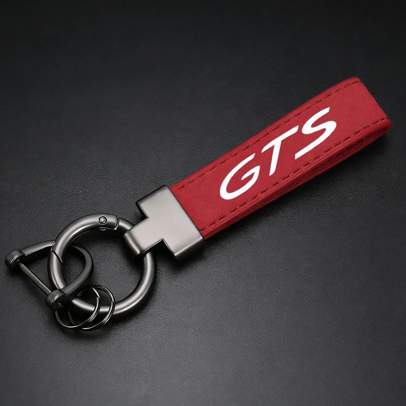 

For Porsche GTS Series 911 GTS 718 Boxster Cayman GTS Panamera Taycan GTS Cayenne Macan GTS Suede Leather Keychain Car Key Chain красный