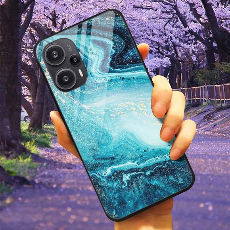 For Xiaomi Poco F5 5G / F5Pro Case Tempered Glass Lake Moon Hard Phone Cover for POCO F5 Pro Capas Funda on PocoF5 Luxury Coque