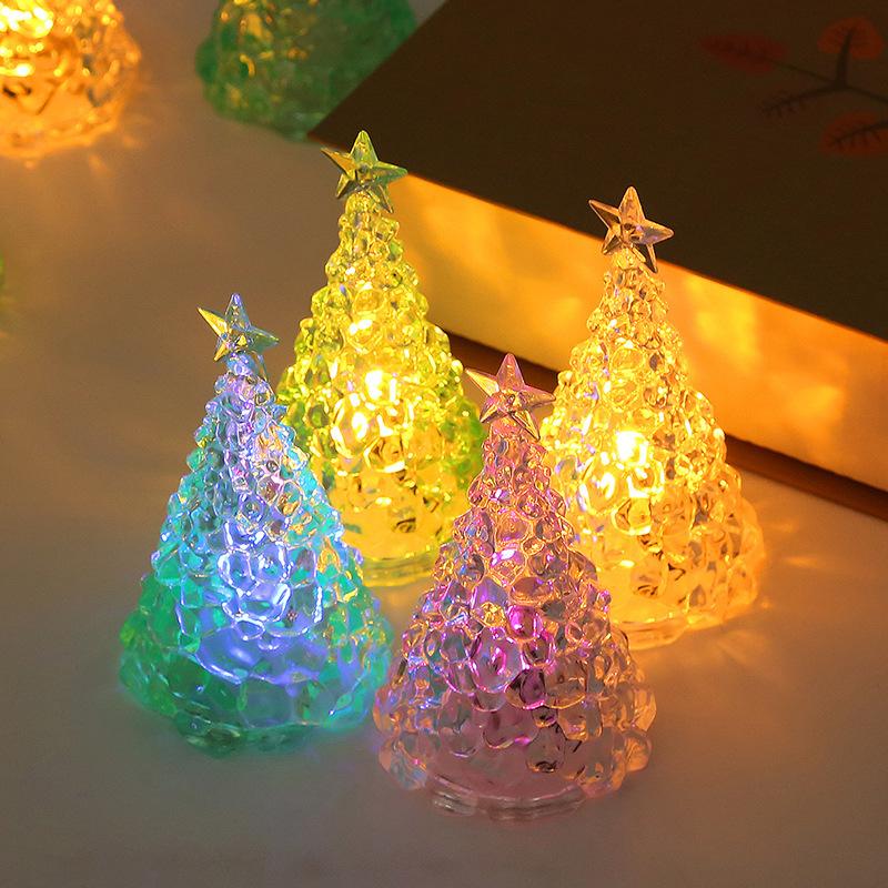 Mini Christmas Tree Night Light Transparent Acrylic Luminous Desktop Decor Small Gift Home Decoration