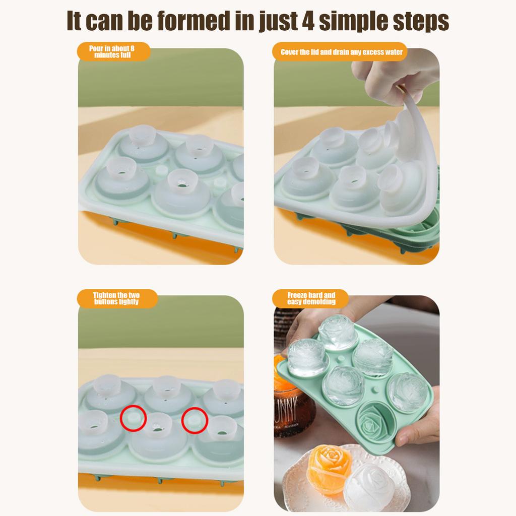 6-Cavity Rose Silicone Ice Cube Mold Easy Demolding Food-Grade For Drinks Desserts Kitchen Tool Stylish Decor Mold