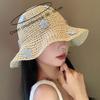 Women Summer Flower Straw Hat Foldable UV Protection Sun Fisherman Cap Hollow Out Woven Beach Vacation Travel Hat