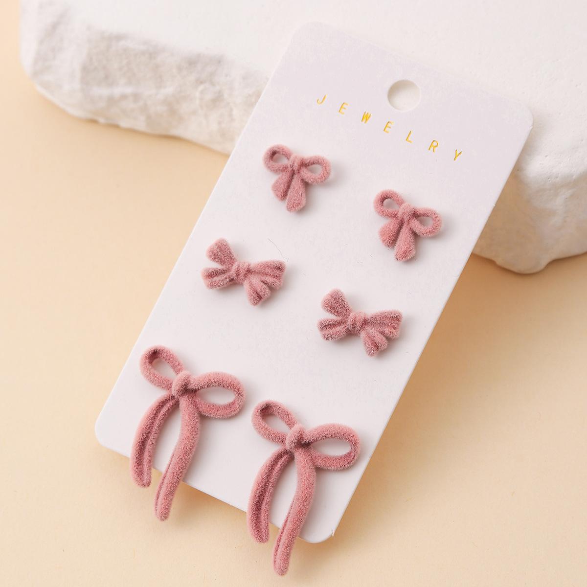 

Hot Sale Autumn and Winter Pink Flocking Bow Stud Earrings Set Elegant Ears Valentine s Day Earrings