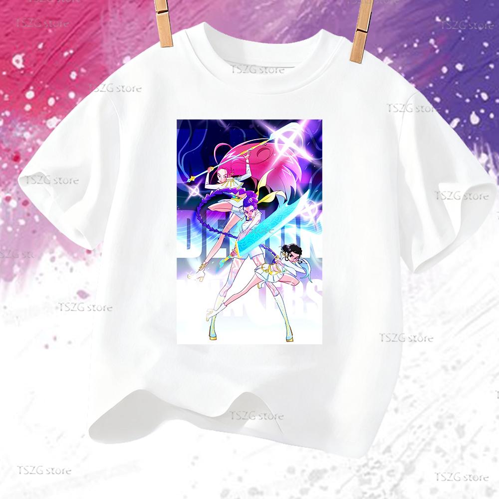 Huntrix Kpop Demon Hunters T-Shirt for Boys Girls T-shirt Fans Gift Summer Short Sleeve Children Tees Top Fashion Kids T-shirt